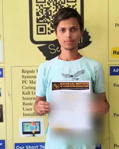 Student displaying a course completion certificate